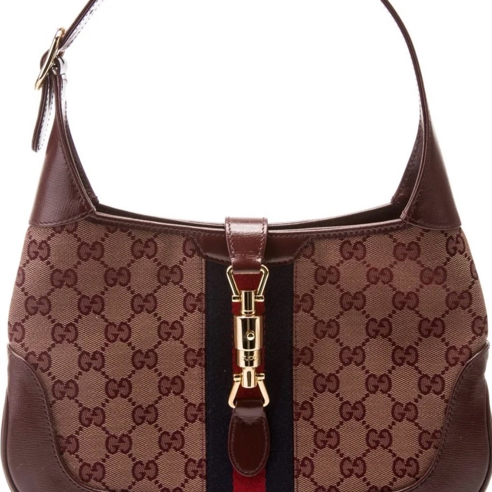 Gucci Red/Burgundy GG Canvas Jackie with Red & Navy Web Stripe
